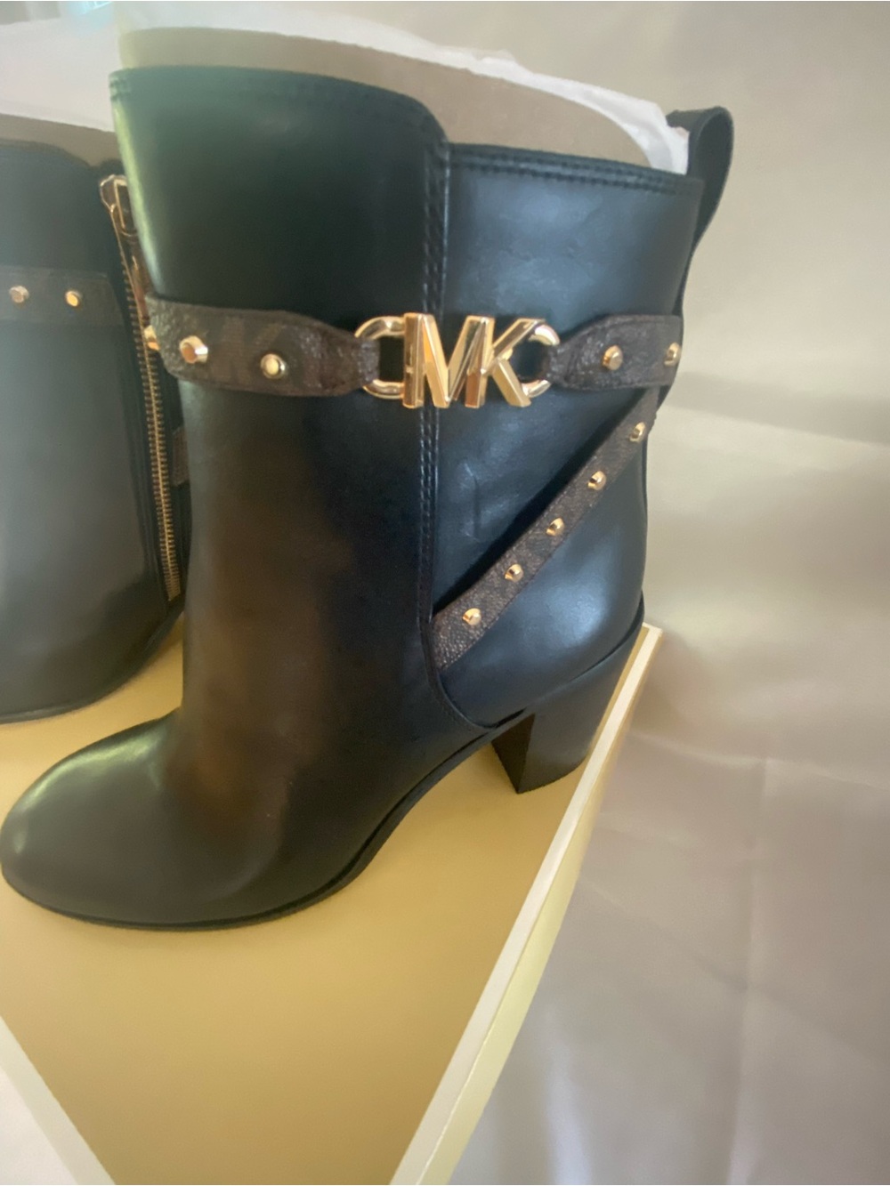MICHAEL Michael Kors Black Leather Studded Ankle Booties with Gold Hardware - Picture 9 of 13